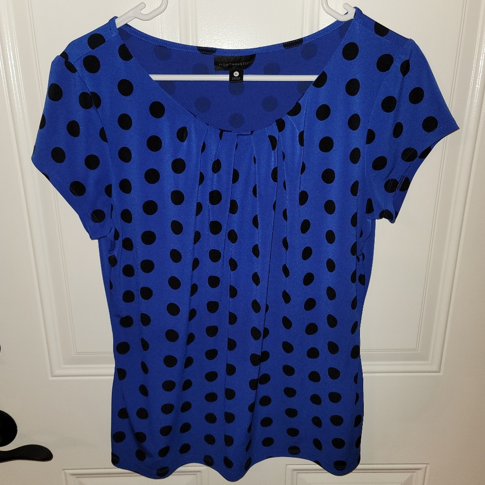 Worthington Women Polka Dot Short Sleeve Blouse